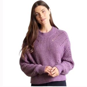 Elizabeth and James Giada Purple Shimmer Open-Stitch Long-Sleeve Sweater S EUC
